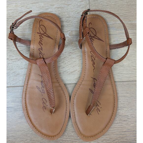 American Rag Krista T-Strap Slingback Thong Sandals Size 7.5 Brown Cognac Simple - Picture 2 of 11